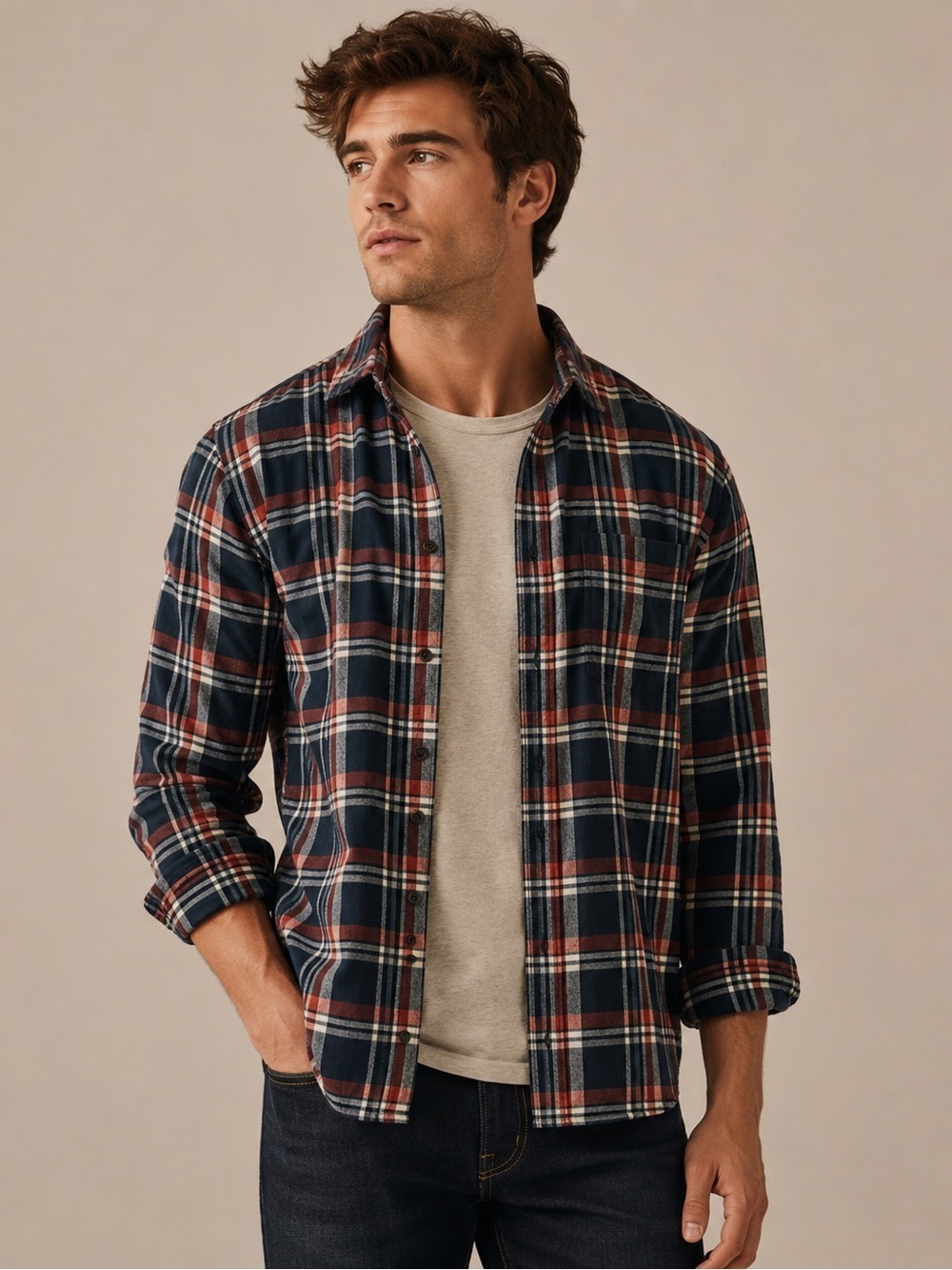 Denim & Flower Slim Fit Plaid Flannel Button Down Shirt Men's 2XL